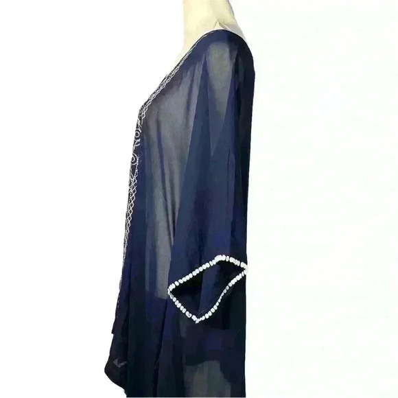 LANDS' END *SMALL 6-8* Navy Blue Beach Swim Cover-Up/Tunic With Embroidery - Picture 3 of 10